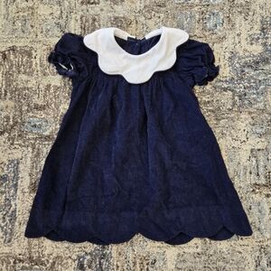 Girls navy corduroy collar dress with scallop edge detail 3T